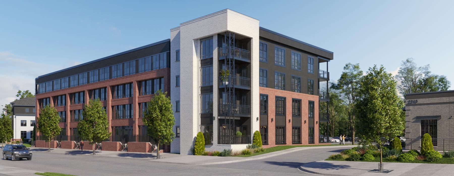 a large building with a parking lot